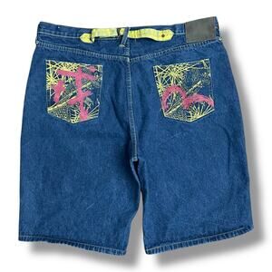 Evisu Y2K Denim Shorts Men’s 44 Graphic Back Pockets Button Fly